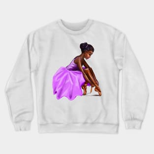 Ballerina dancer lacing her pointe shoes African American woman getting ready to dance ballet Crewneck Sweatshirt